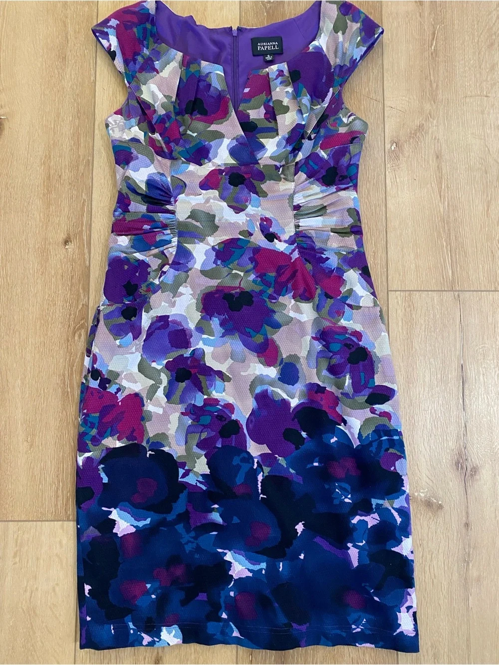 Adrianna Papell Dress Floral Sheath Purple Summer Wedding Guest Women’s 10 - Picture 2 of 9